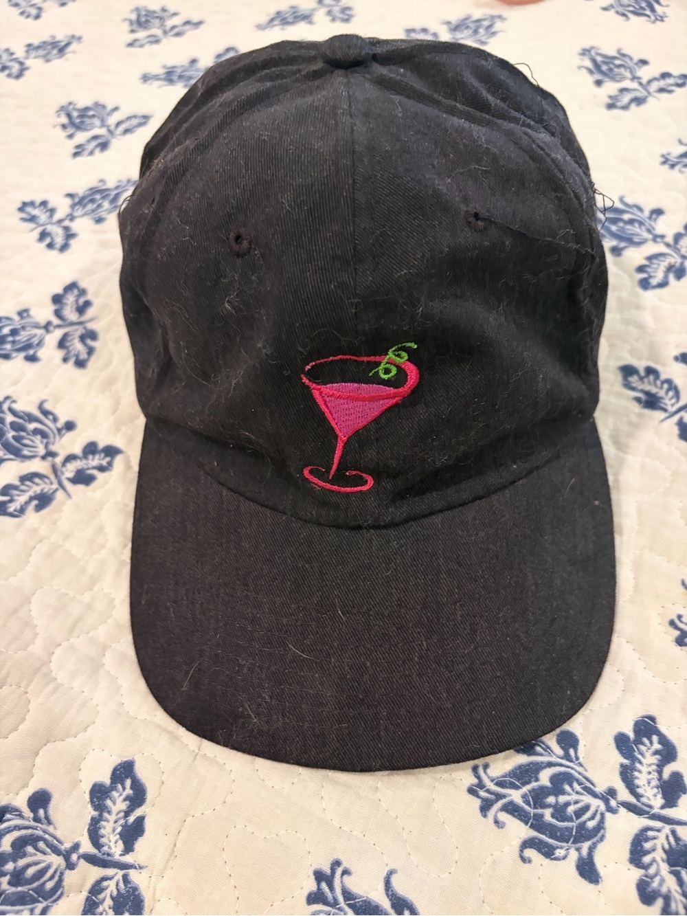 Cosmopolitan Black Hat with Pink Martini Embroidery